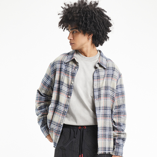 American retro blue plaid loose casual shirts