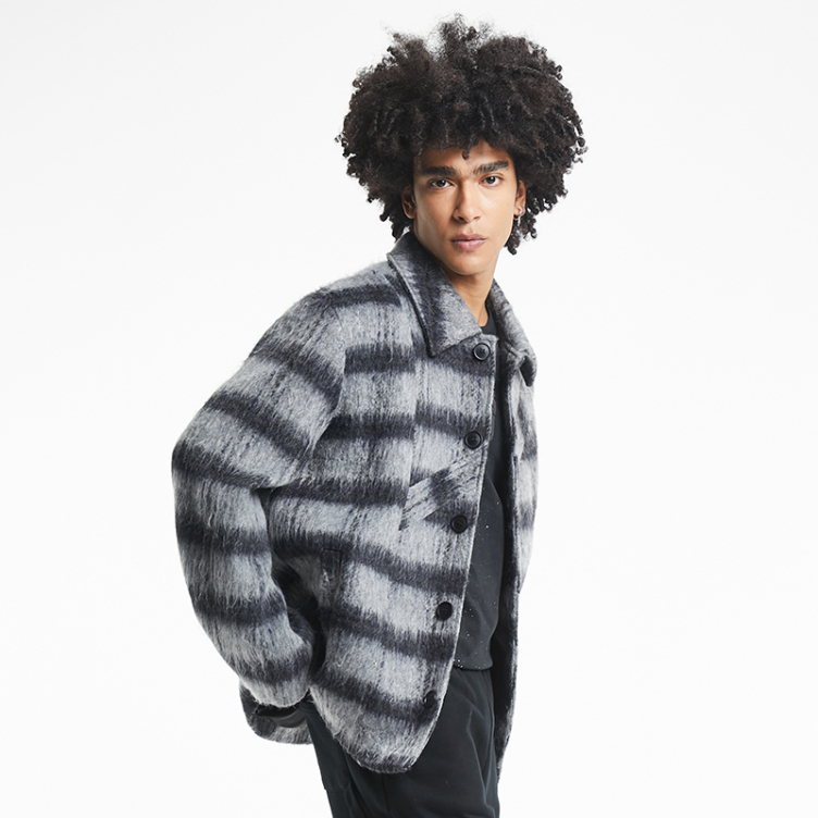 Matching color stripes loose warm fur jacket