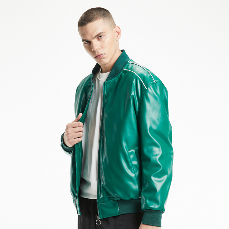 Loose sports American PU leather simple baseball jacket
