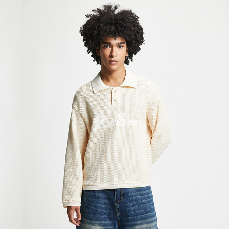 Waffle plate letters printed polo neck T-shirts