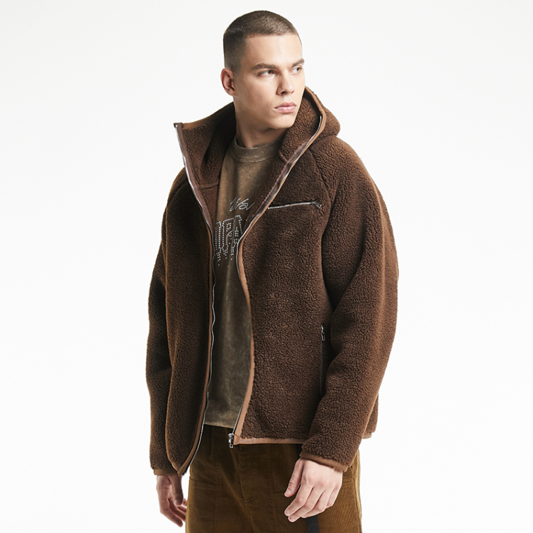 Niche design sense irregular zipper cardigan hooded lamb wool jacket