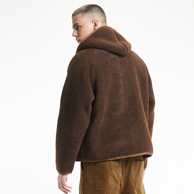 Niche design sense irregular zipper cardigan hooded lamb wool jacket