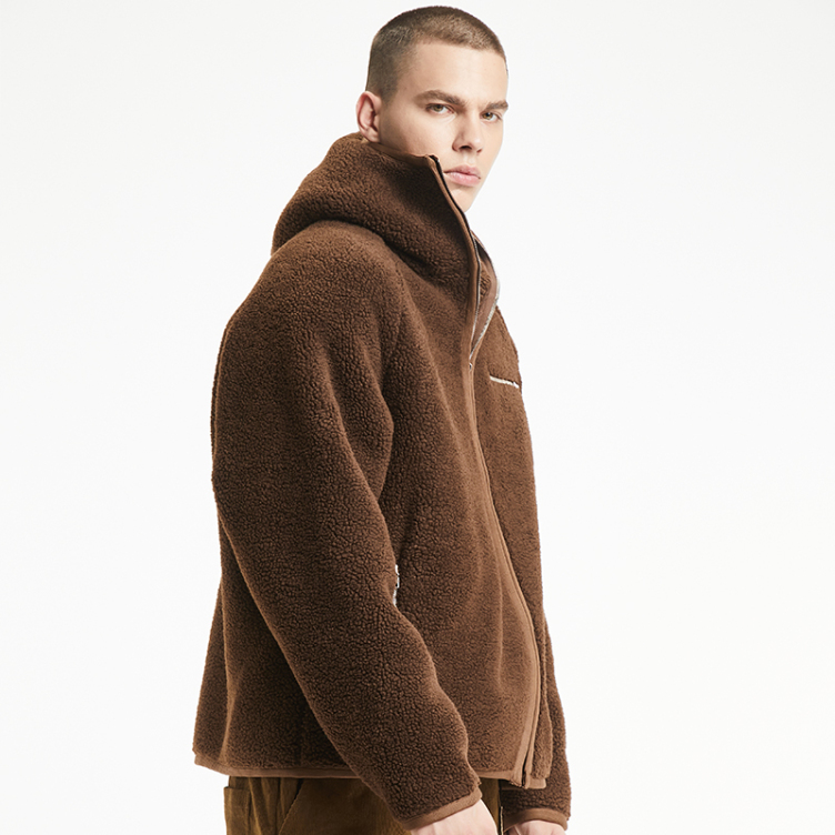 Niche design sense irregular zipper cardigan hooded lamb wool jacket
