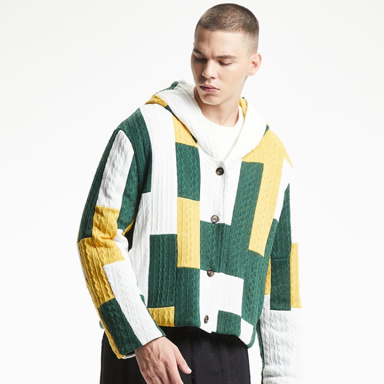 Twist striped sweater crew-neck knitted contrasting jacket