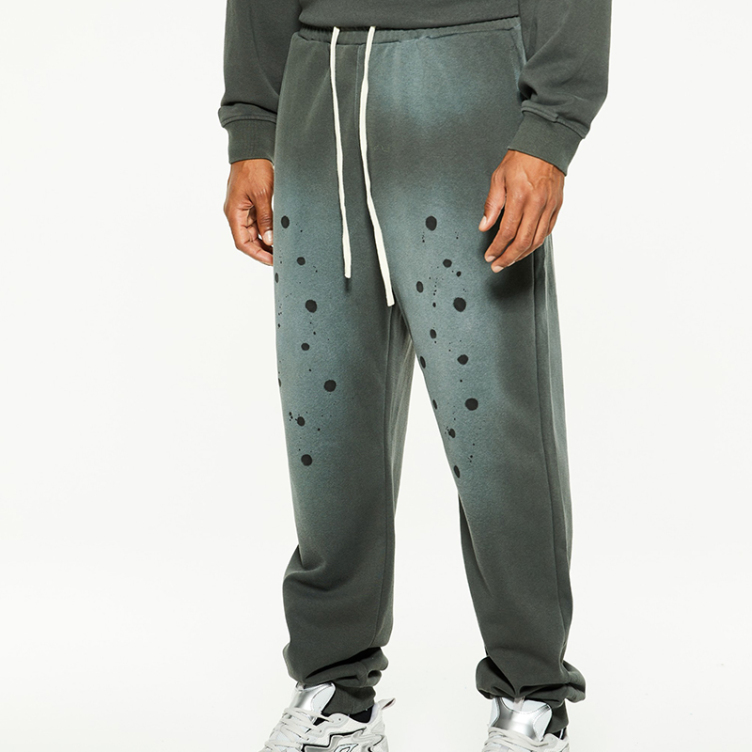 Loose straight tube hole washed solid color knitted pants