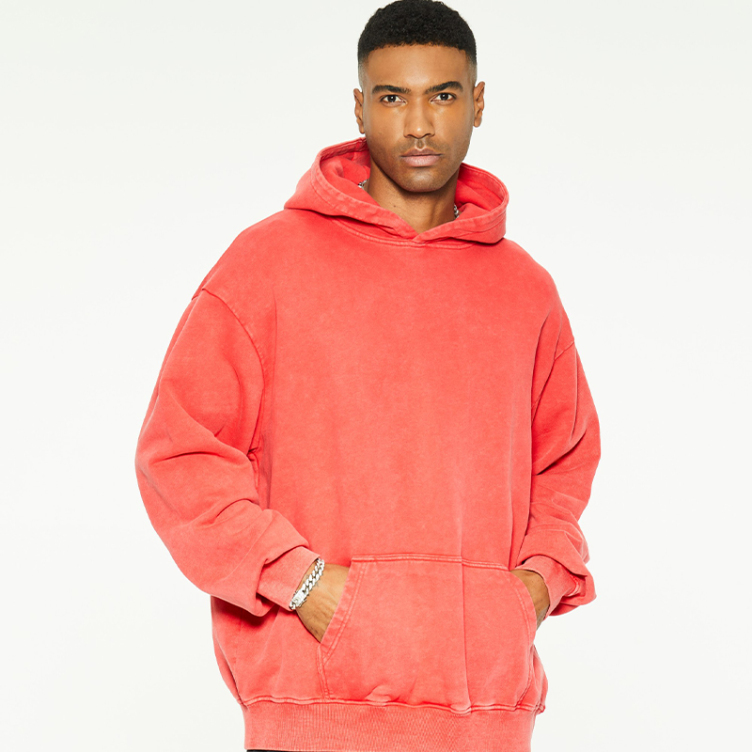 Trend heavy solid color high street pullover hoodies