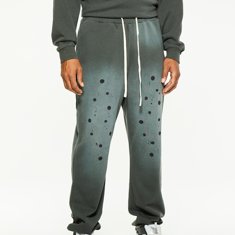 Loose straight tube hole washed solid color knitted pants