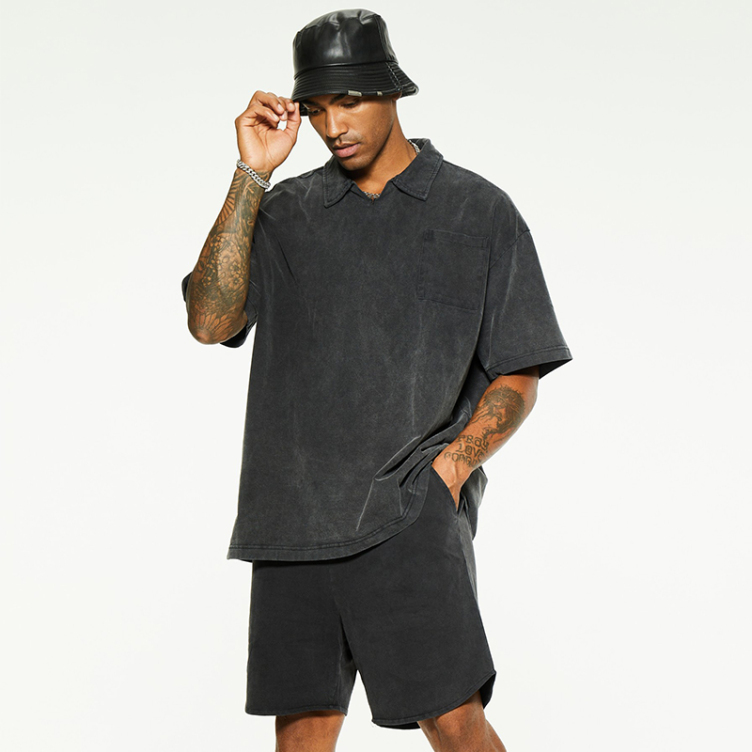Loose holiday style washed lapel short T-shirts