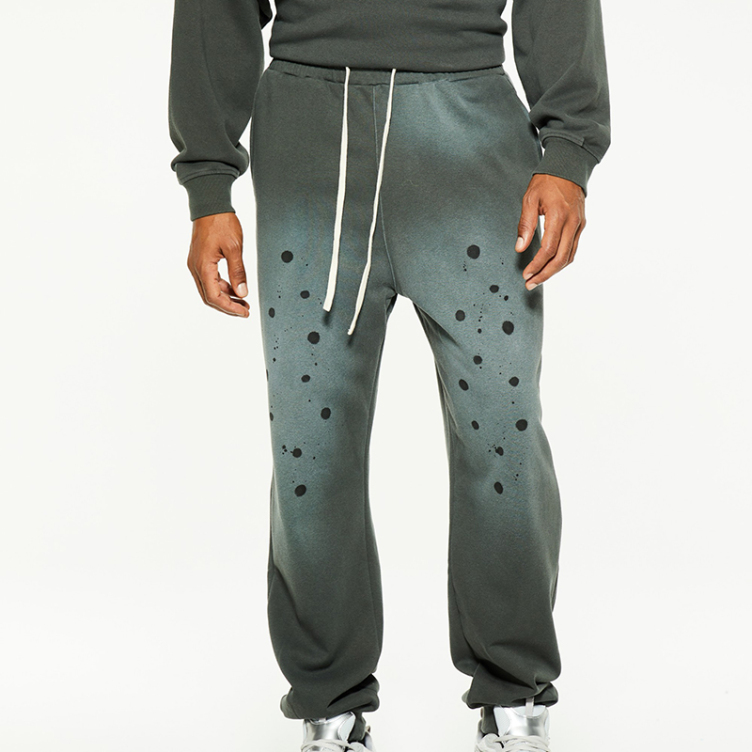 Loose straight tube hole washed solid color knitted pants