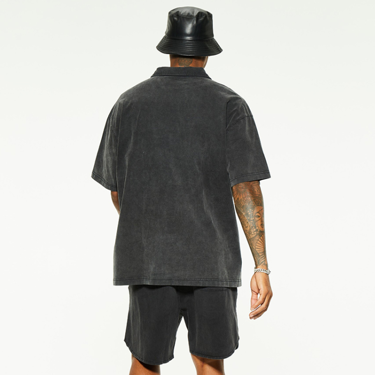 Loose holiday style washed lapel short T-shirts