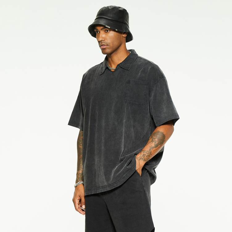 Loose holiday style washed lapel short T-shirts