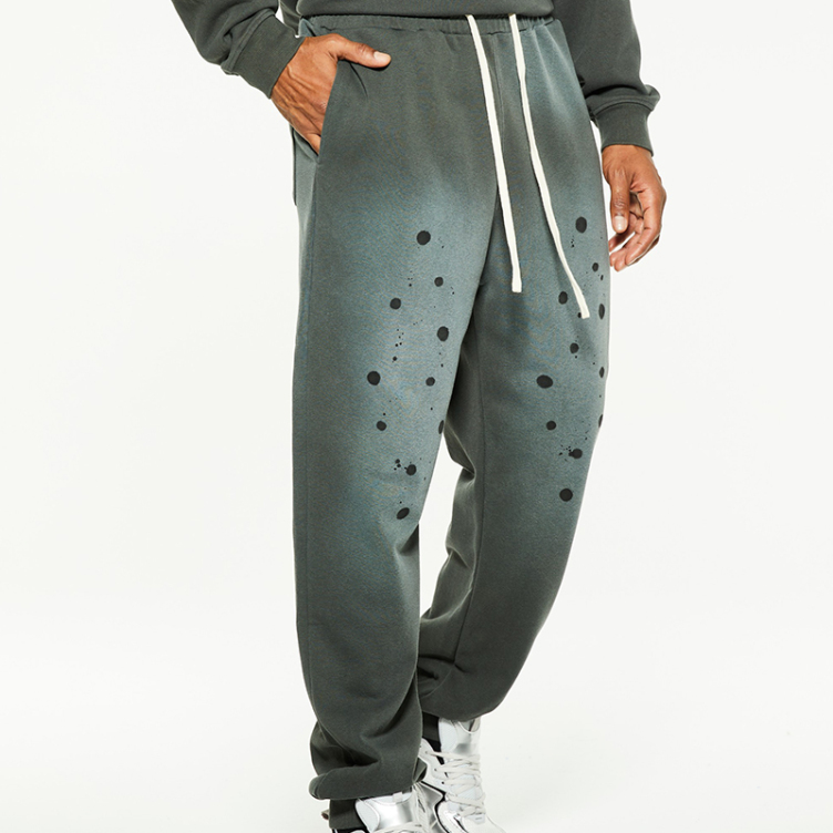 Loose straight tube hole washed solid color knitted pants