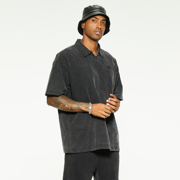 Loose holiday style washed lapel short T-shirts