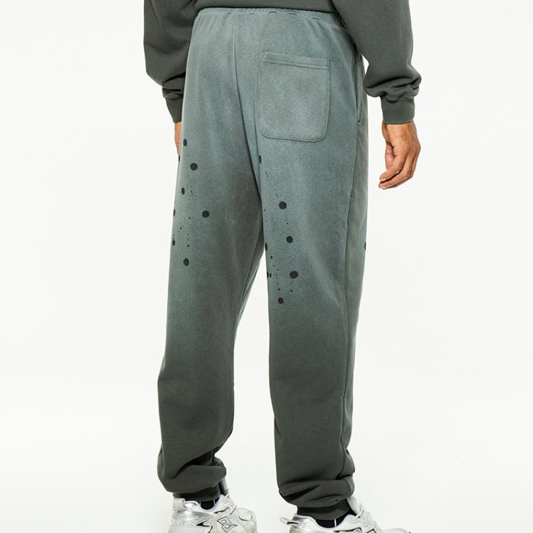 Loose straight tube hole washed solid color knitted pants