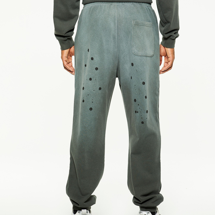Loose straight tube hole washed solid color knitted pants