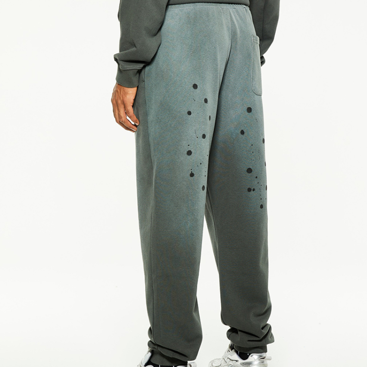 Loose straight tube hole washed solid color knitted pants