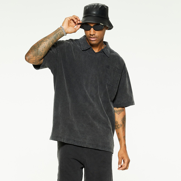 Loose holiday style washed lapel short T-shirts