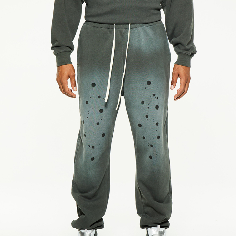 Loose straight tube hole washed solid color knitted pants