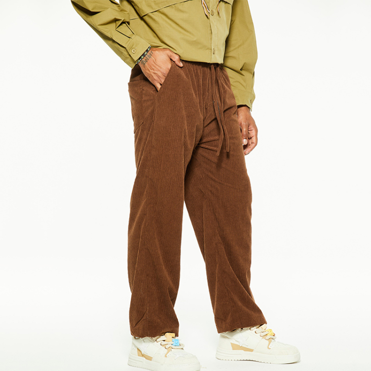 Corduroy lace-up wide leg pants