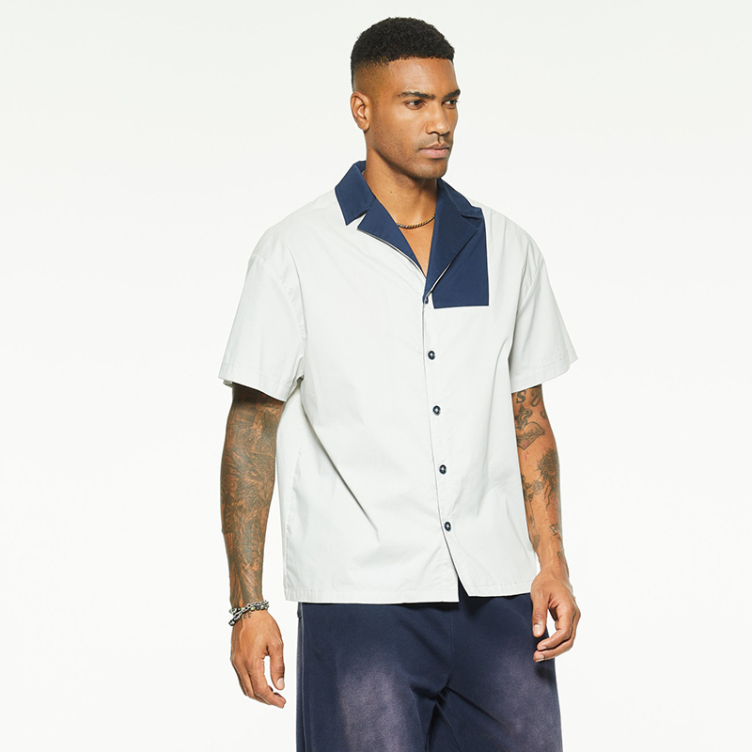 Lapel color collision simple short sleeve shirts