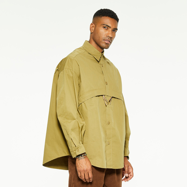 Outdoor silhouette function large-pocket cargo shirts