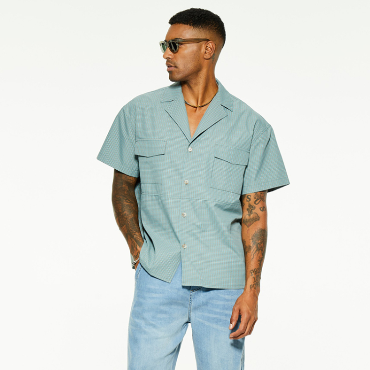 Blue and white striped premium loose short sleeve shirts