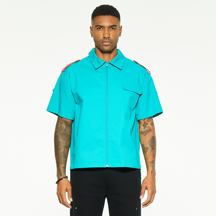 Casual simple loose short sleeve lapel zipper cardigan shirts