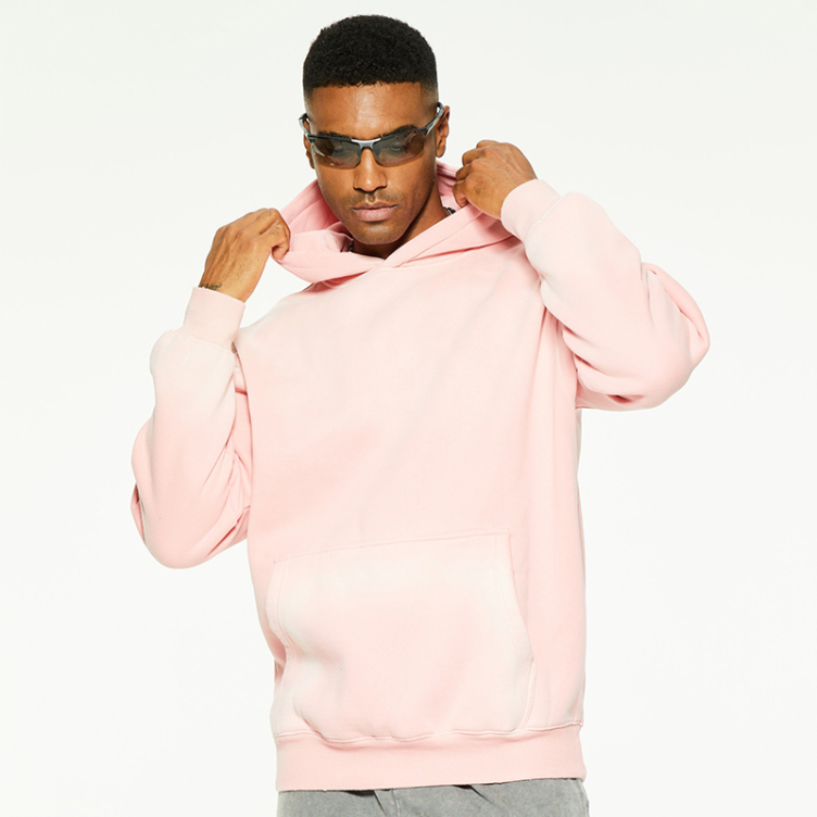 Pink small fresh washed kangaroo pocket hoodies
