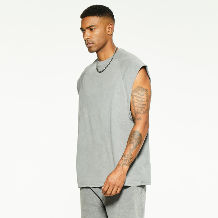 Oversize loose organic cotton solid color sleeveless T-shirt