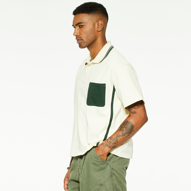 Cotton lapel hipster drop shoulder color collision polo shirts