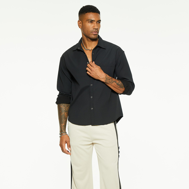 New long-sleeved lapel single color shirts
