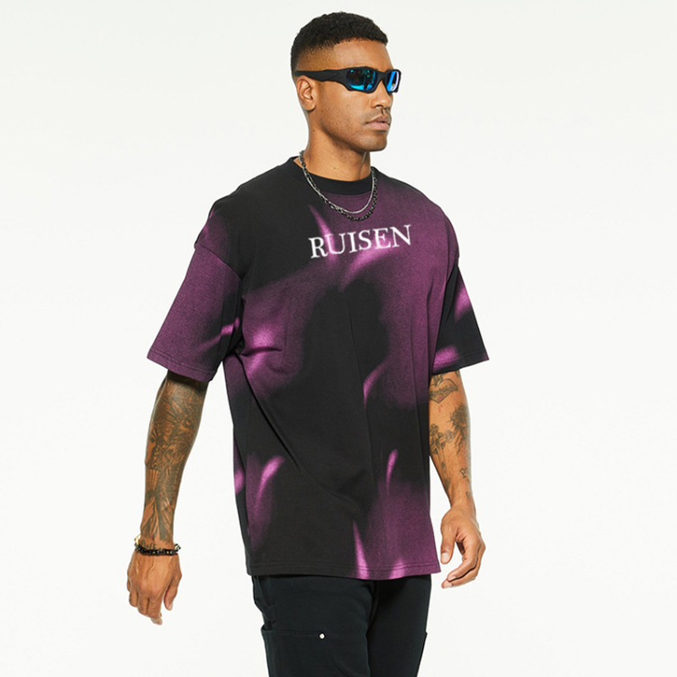Washed pony American stripe loose casual T-Shirt