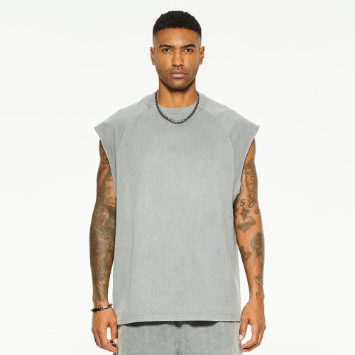 Oversize loose organic cotton solid color sleeveless T-shirt