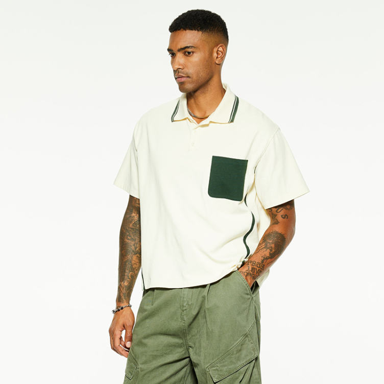 Cotton lapel hipster drop shoulder color collision polo shirts