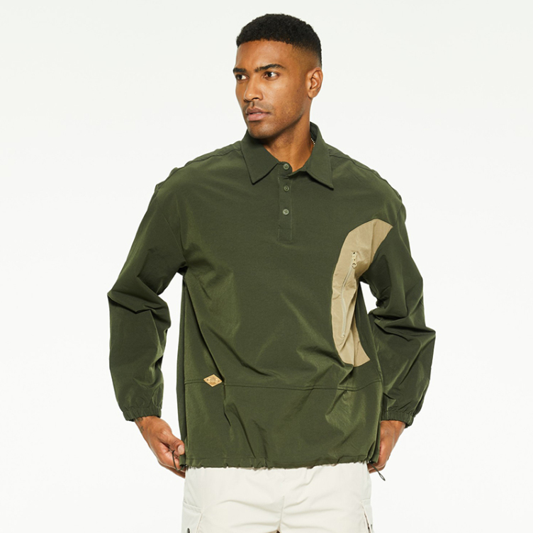 oversize side pocket trend casual polo shirt