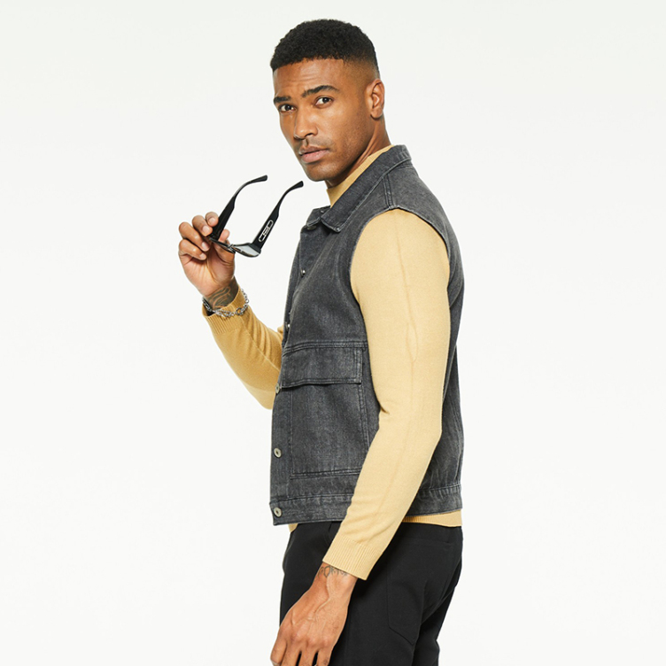 Simple slim fit denim vest