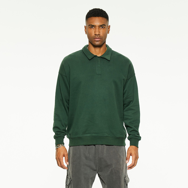 Fleece terry loose lapel hipster polo hoodies