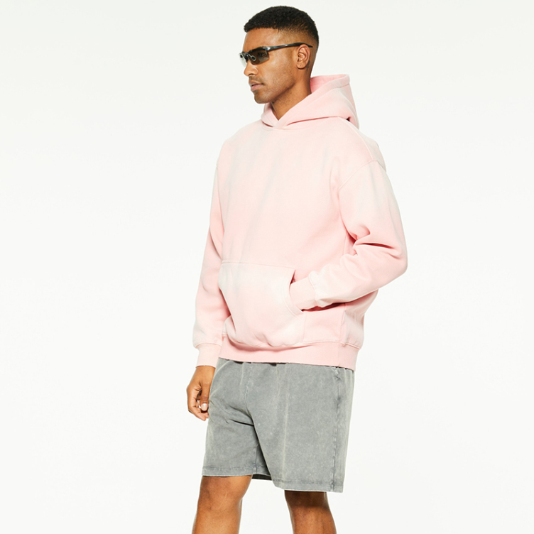 Pink small fresh washed kangaroo pocket hoodies