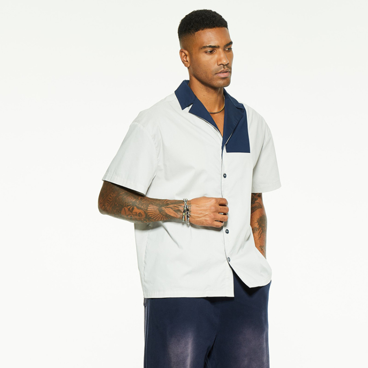 Lapel color collision simple short sleeve shirts