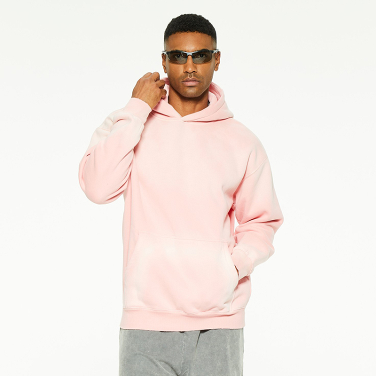 Pink small fresh washed kangaroo pocket hoodies