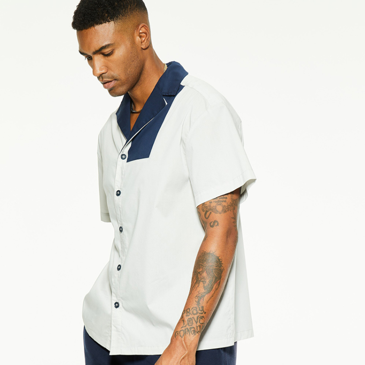 Lapel color collision simple short sleeve shirts