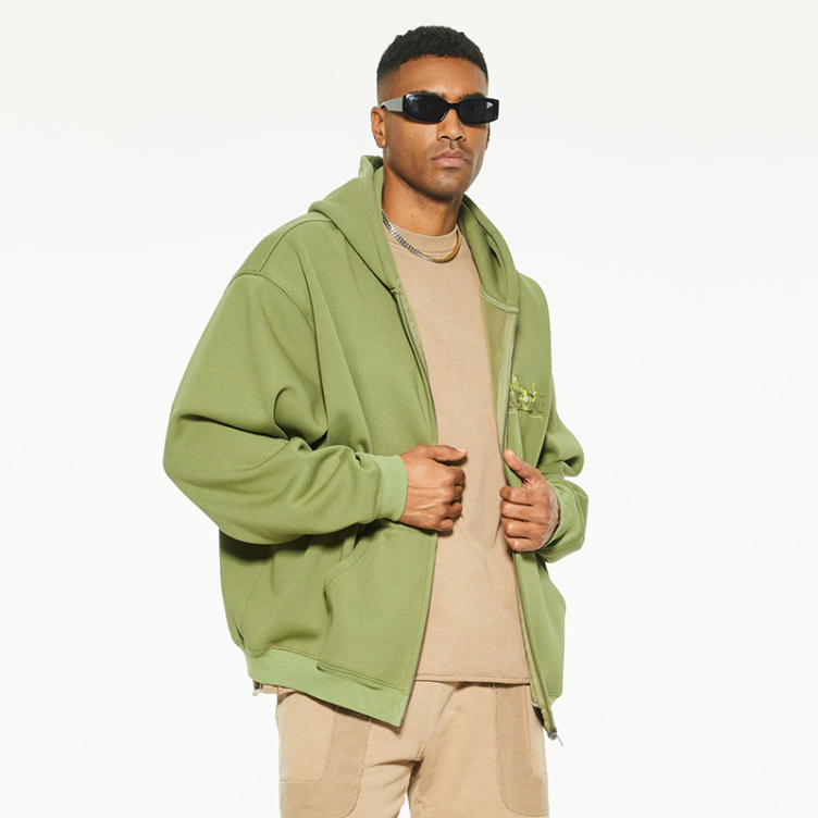 American hipster zip printed and embroidered hoodies