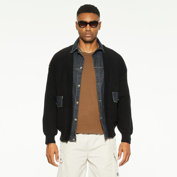Denim patchwork fake two piece jackets