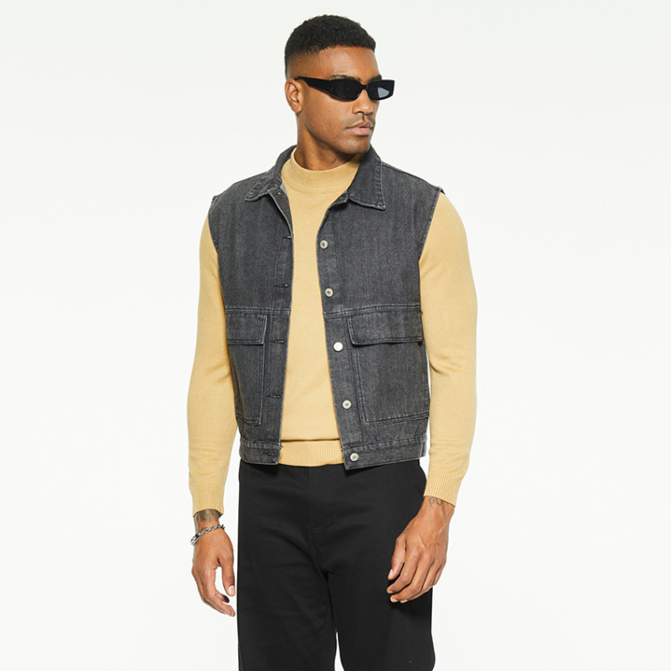 Simple slim fit denim vest