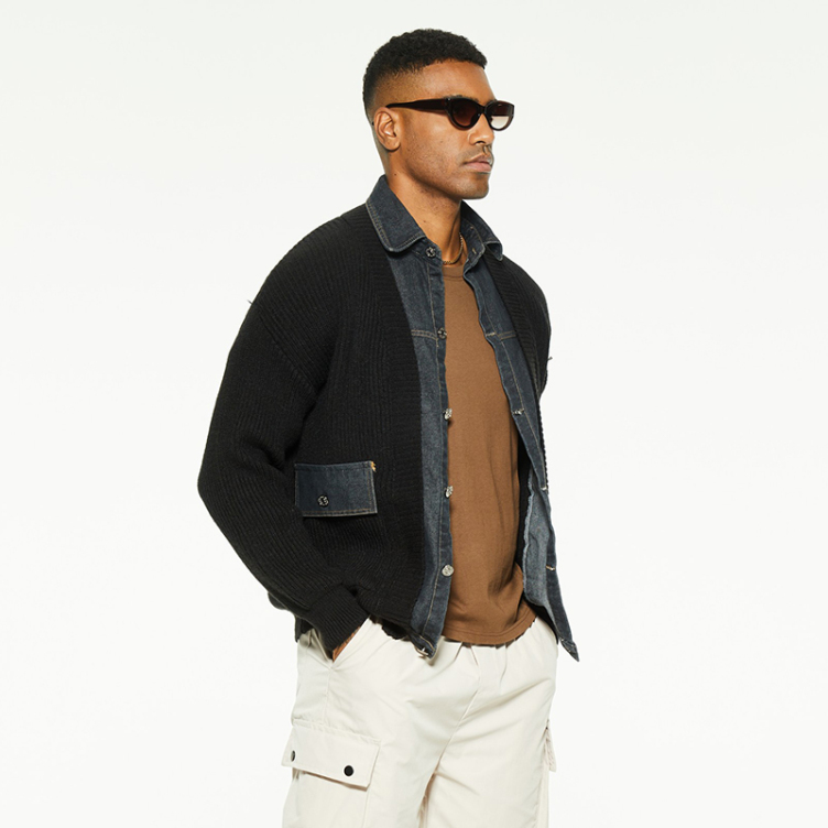 Denim patchwork fake two piece jackets