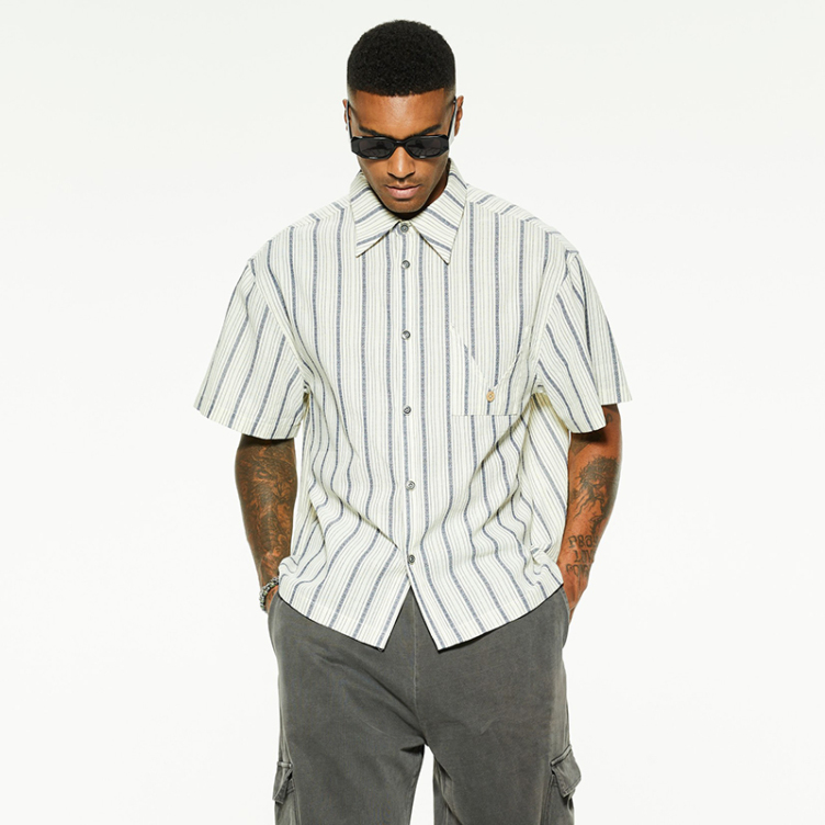 Short sleeve vintage loose striped shirts