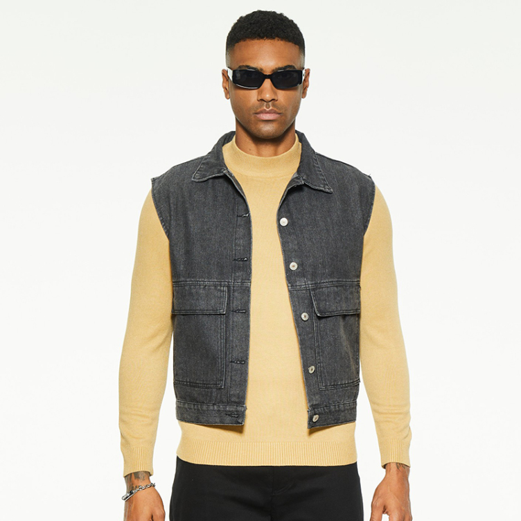 Simple slim fit denim vest