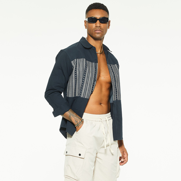 Stylish striped patchwork cotton shirt