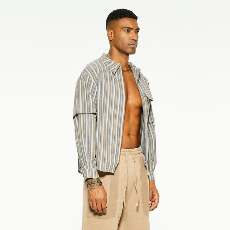 New loose simple casual pocket stripe shirts
