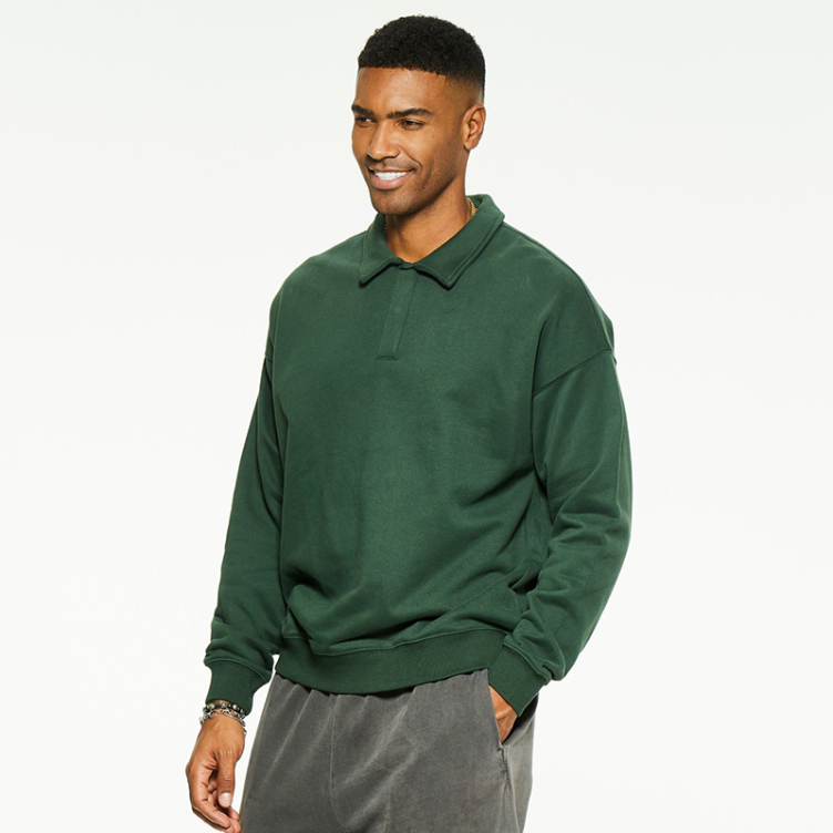 Fleece terry loose lapel hipster polo hoodies